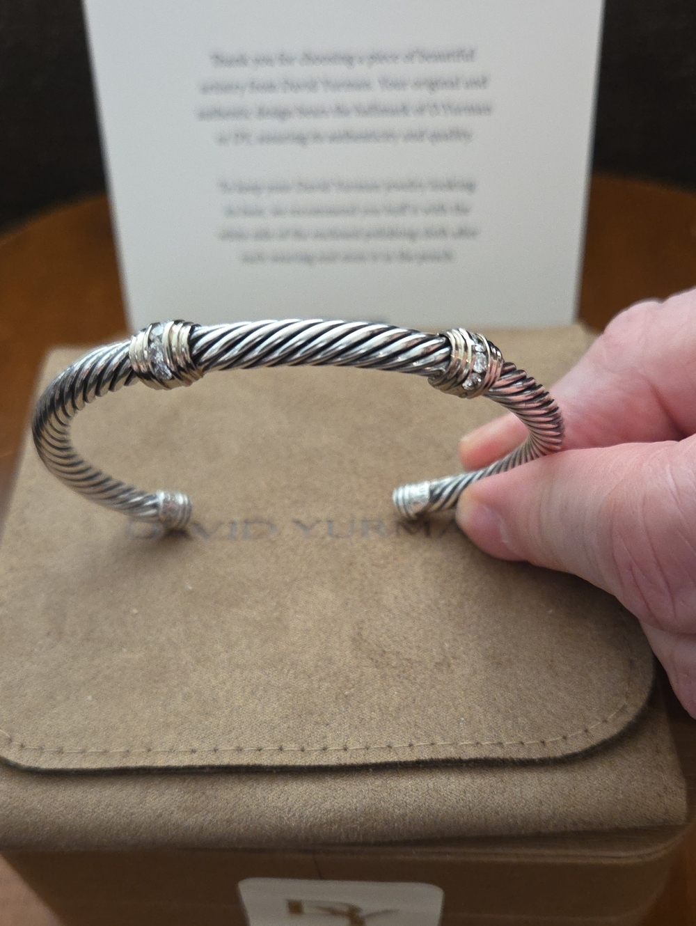 David Yurman Silver 5mm Cable Cuff Bracelet with Channel Set Diamonds